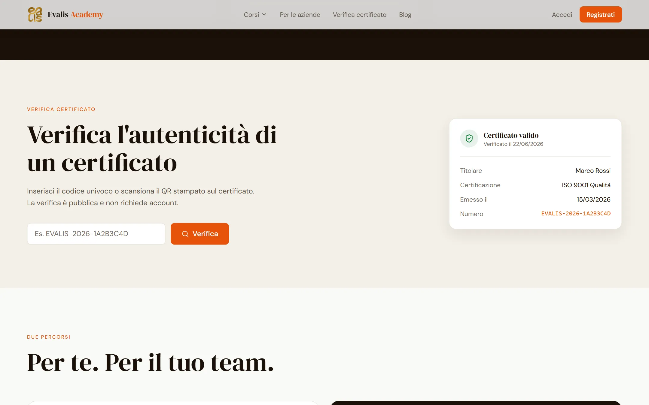 Verificabile da chiunque con il codice o il QR.